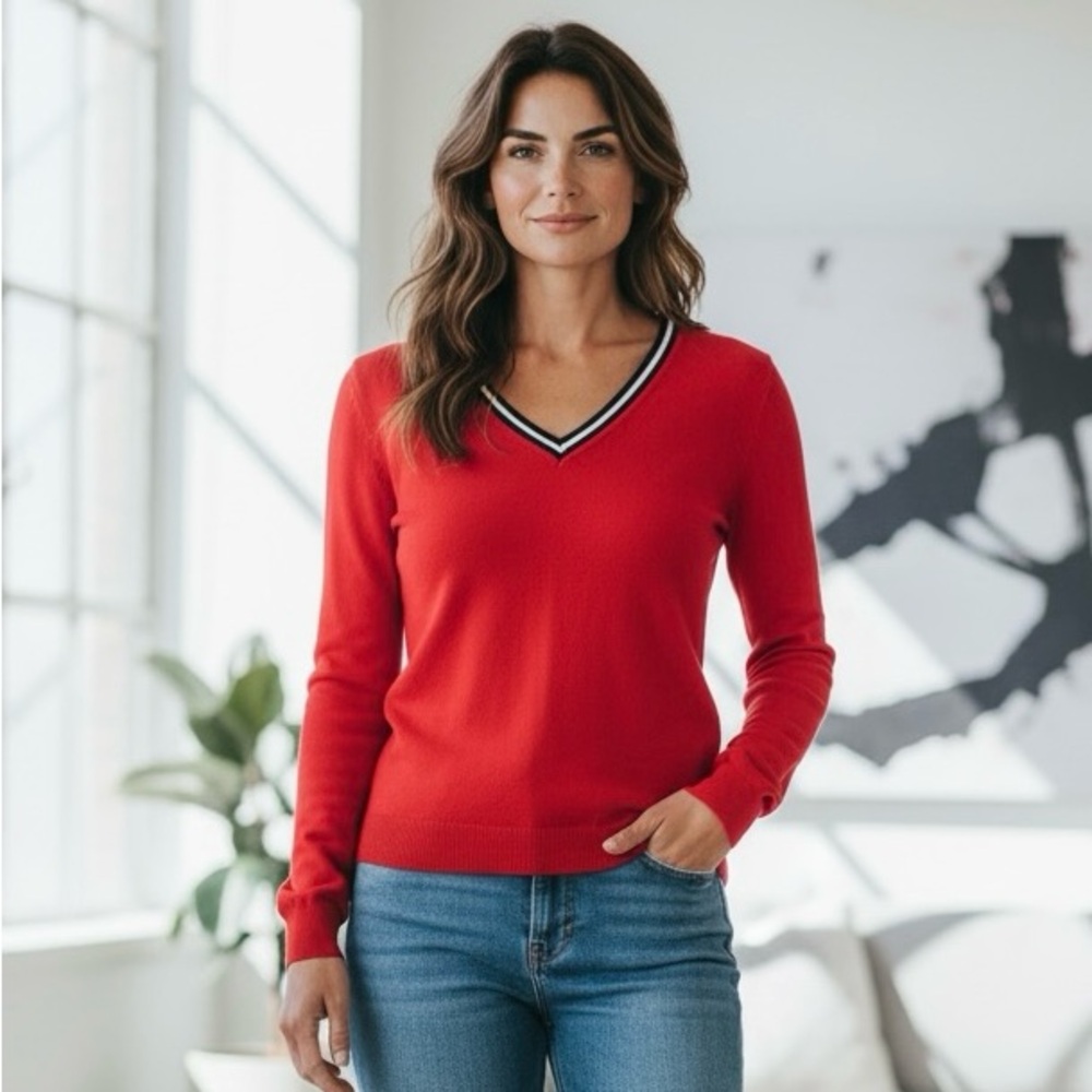 Tommy Hilfiger Red V-Neck Sweater for Women
